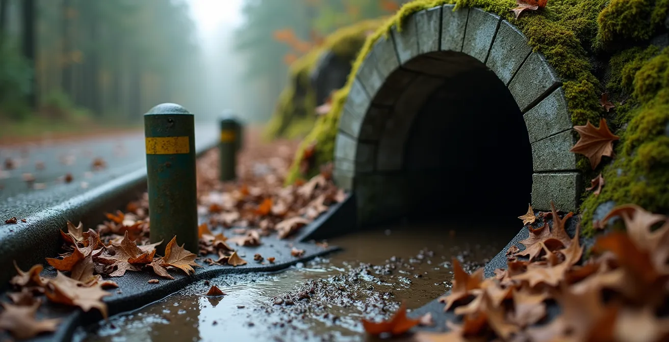 Detailaufnahme eines Amphibientunnels mit Leitsystem an einer deutschen Landstraße