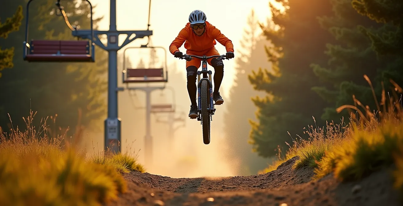 Mountainbiker nutzen ehemalige Skilifte im bayerischen Mittelgebirge als Sommeralternative