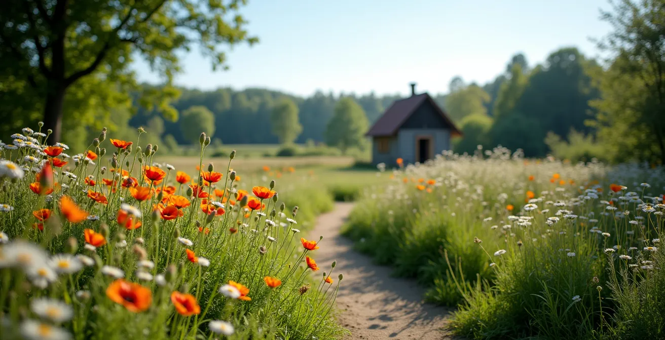Artenreicher deutscher Naturgarten mit heimischen Pflanzen