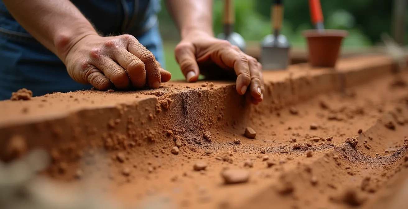 Natürlicher Lehmteich im Bau mit Bentonit-Abdichtung