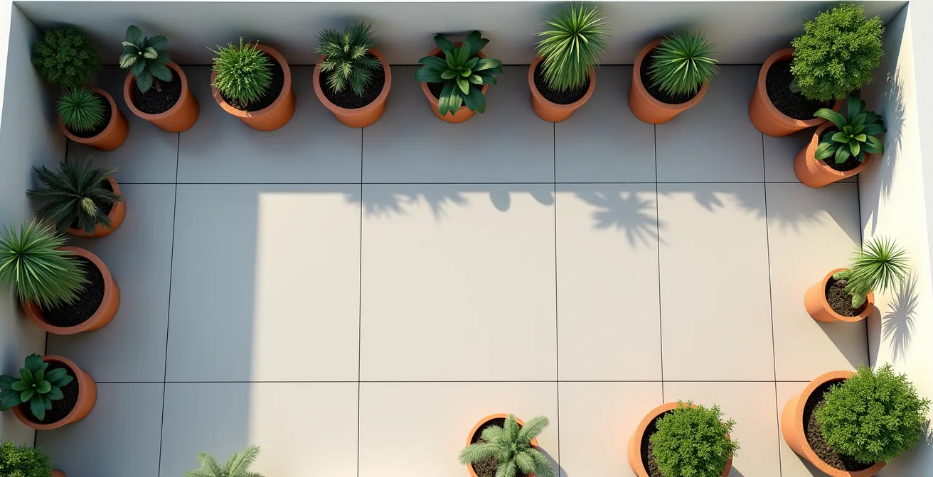 Visualisierung der Gewichtsverteilung auf einem Balkon mit Pflanzgefäßen