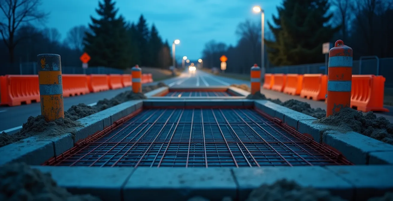 Verkaufsautomat mit Fundamentarbeiten an einer Landstraße