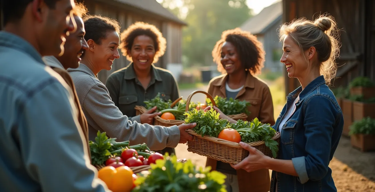 SoLaWi-Gemeinschaft bei der gemeinsamen Ernte und Verteilung