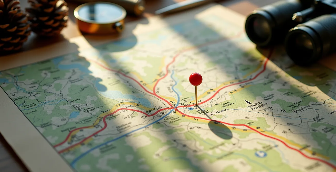 Topografische Karte mit markierten Wildkorridoren und geplanter Grünbrückenposition